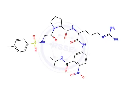 Chemical structure of (S)-N-((S)-5-Guanidino-1-((3-(isopropylcarbamoyl)-4-nitrophenyl)amino)-1-oxopentan-2-yl)-1-(tosylglycyl)pyrrolidine-2-carboxamide