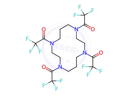 Chemical structure of 1,1',1'',1'''-(1,4,8,11-tetraazacyclotetradecane-1,4,8,11-tetrayl)tetrakis(2,2,2-trifluoroethanone)