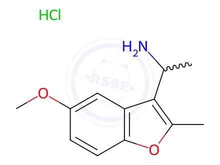 Chemical structure of 1-(5-Methoxy-2-methyl-1-benzofuran-3-yl)ethanamine hydrochloride