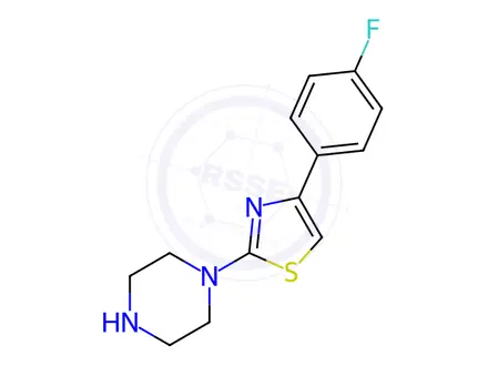 Chemical structure of 4-(4-Fluorophenyl)-2-(piperazin-1-yl)thiazole trihydrate