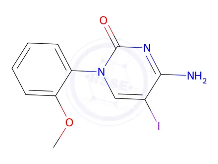 Chemical structure of 4-Amino-5-iodo-1-(2-methoxyphenyl)pyrimidin-2(1H)-one