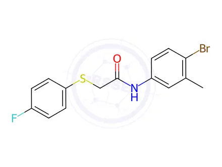 Chemical structure of N-(4-bromo-3-methylphenyl)-2-((4-fluorophenyl)thio)acetamide