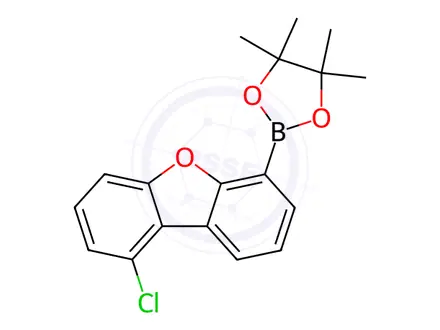 Chemical structure of Dibenzofuran, 1-chloro-6-(4,4,5,5-tetramethyl-1,3,2-dioxaborolan-2-yl)-