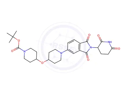 Chemical structure of tert-butyl 4-((1-(2-(2,6-Dioxopiperidin-3-yl)-1,3-dioxoisoindolin-5-yl)piperidin-4-yl)oxy)piperidine-1-carboxylate