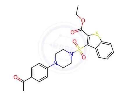 Chemical structure of Ethyl 3-((4-(4-acetylphenyl)piperazin-1-yl)sulfonyl)benzo[b]thiophene-2-carboxylate