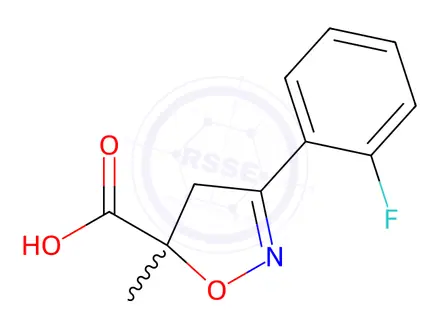 Chemical structure of 3-(2-fluorophenyl)-5-methyl-4,5-dihydroisoxazole-5-carboxylic Acid