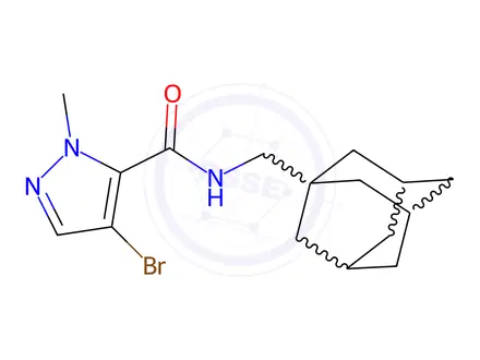 Chemical structure of N-(1-adamantylmethyl)-4-bromo-2-methylpyrazole-3-carboxamide