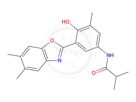 Chemical structure of N-[3-(5,6-dimethyl-1,3-benzoxazol-2-yl)-4-hydroxy-5-methylphenyl]-2-methylpropanamide