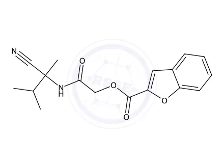 Chemical structure of 2-((2-Cyano-3-methylbutan-2-yl)amino)-2-oxoethyl benzofuran-2-carboxylate