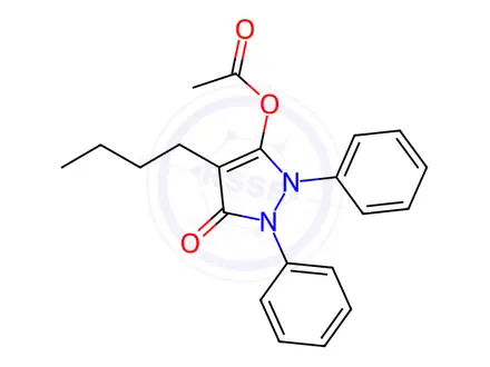 Chemical structure of 4-Butyl-5-oxo-1,2-diphenyl-2,5-dihydro-1H-pyrazol-3-yl acetate