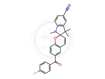 Chemical structure of Spiro[2H-1-benzopyran-2,2'-[2H]indole]-5'-carbonitrile, 6-(4-fluorobenzoyl)-1',3'-dihydro-1',3',3'-trimethyl-
