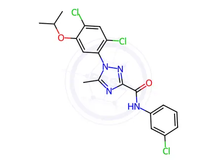 Chemical structure of N-(3-chlorophenyl)-1-(2,4-dichloro-5-isopropoxyphenyl)-5-methyl-1H-1,2,4-triazole-3-carboxamide