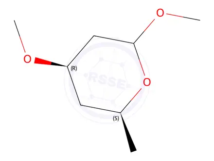 Chemical structure of 2H-Pyran,tetrahydro-2,4-dimethoxy-6-methyl-,(4R,6S)-(9CI)