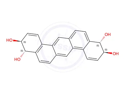 Chemical structure of trans,trans-3,4:10,11-Tetrahydroxy-3,4,10,11-tetrahydro-dibenz(a,h)ant hracene