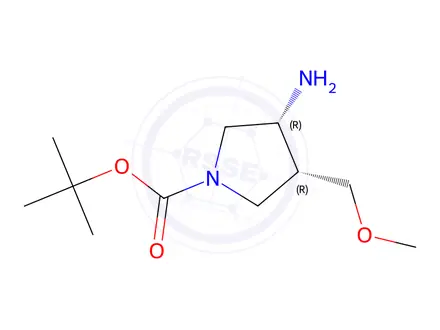 Chemical structure of tert-Butyl (3R,4R)-3-amino-4-(methoxymethyl)pyrrolidine-1-carboxylate