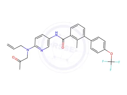 Chemical structure of N-(6-(allyl(2-oxopropyl)amino)pyridin-3-yl)-2-methyl-4'-(trifluoromethoxy)-[1,1'-biphenyl]-3-carboxamide