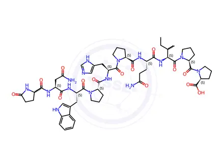 Chemical structure of pGlu-Asn-Trp-Pro-His-Pro-Gln-Ile-Pro-Pro-OH
