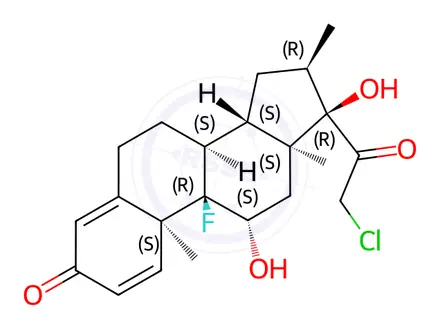 Chemical structure of Pregna-1,4-diene-3,20-dione, 21-chloro-9-fluoro-11,17-dihydroxy-16-methyl-, (11β,16α)-(9CI)