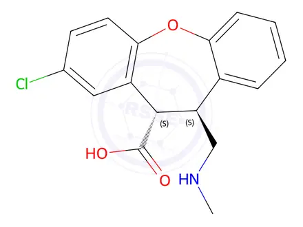 Chemical structure of (10S,11S)-8-Chloro-11-[(methylamino)methyl]-10,11-dihydrodibenzo[b,f]oxepine-10-carboxylic Acid