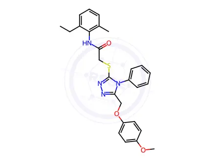 Chemical structure of N-(2-ethyl-6-methylphenyl)-2-((5-((4-methoxyphenoxy)methyl)-4-phenyl-4H-1,2,4-triazol-3-yl)thio)acetamide