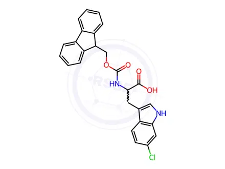 Chemical structure of 2-((((9H-fluoren-9-yl)methoxy)carbonyl)amino)-3-(6-chloro-1H-indol-3-yl)propanoic acid