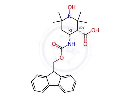 Chemical structure of (3S,4S)-4-((((9H-Fluoren-9-yl)methoxy)carbonyl)amino)-2,2,6,6-tetramethylpiperidine-3-carboxylic acid-1-oxyl