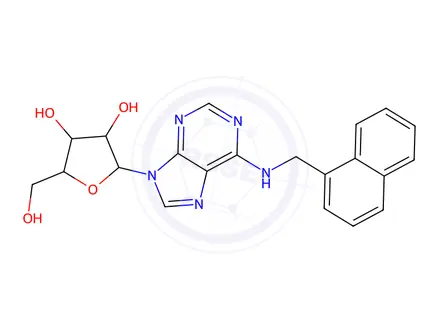Chemical structure of (2R,3S,4R,5R)-2-(Hydroxymethyl)-5-(6-((naphthalen-1-ylmethyl)amino)-9H-purin-9-yl)tetrahydrofuran-3,4-diol