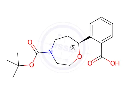 Chemical structure of 1,4-Oxazepine-4(5H)-carboxylic acid, 7-(2-carboxyphenyl)tetrahydro-, 4-(1,1-dimethylethyl) ester, (7S)-