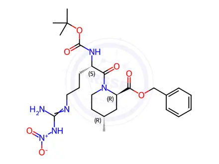 Chemical structure of (2R,4R)-1-[(2S)-2-[(tert-Butyloxycarbonyl)amino]-5-[[imino(nitroamino)methyl]amino]-1-oxopentyl]-4-methyl-2-piperidinecarboxylic Acid Benzyl Ester