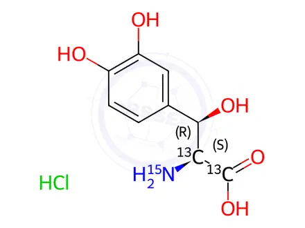 Chemical structure of D,L-threo-Droxidopa-13C2,15N Hydrochloride