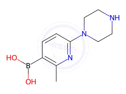Chemical structure of 2-Methyl-6-(piperazin-1-yl)pyridin-3-yl]boronic acid hydrochloride