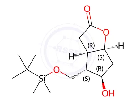 Chemical structure of (3aR,4S,5R,6aS)-4-(tert-Butyldimethylsilyloxy)methyl-5-hydroxy-hexahydro-2H-cyclopenta[b]furan-2-one