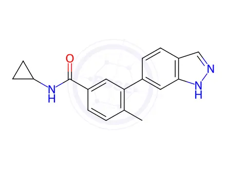 Chemical structure of N-Cyclopropyl-3-(1H-indazol-6-yl)-4-methylbenzamide