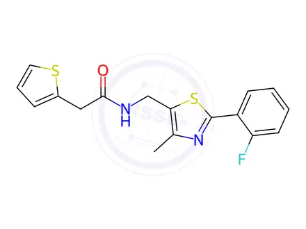 Chemical structure of N-((2-(2-Fluorophenyl)-4-methylthiazol-5-yl)methyl)-2-(thiophen-2-yl)acetamide