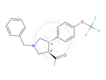 Chemical structure of Ethyl (3R,4S)-1-benzyl-4-(4-(trifluoromethoxy)phenyl)pyrrolidine-3-carboxylate