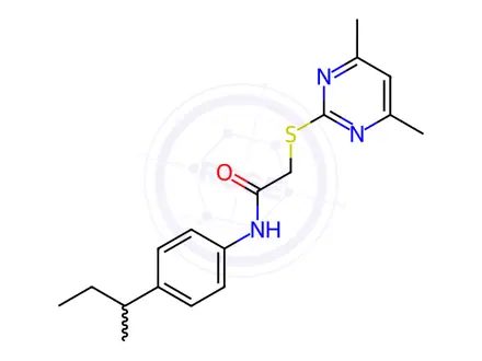 Chemical structure of N-(4-(sec-butyl)phenyl)-2-((4,6-dimethylpyrimidin-2-yl)thio)acetamide