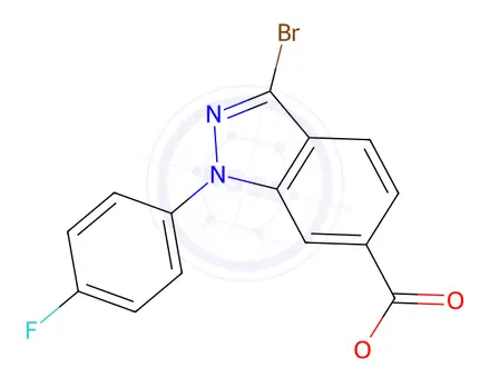 Chemical structure of Methyl 3-bromo-1-(4-fluorophenyl)-1H-indazole-6-carboxylate