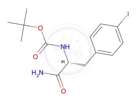 Chemical structure of Tert-butyl (R)-(1-amino-3-(4-iodophenyl)-1-oxopropan-2-yl)carbamate