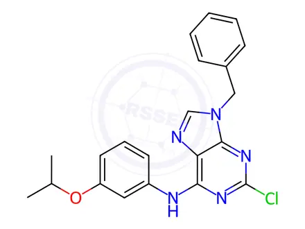 Chemical structure of 9-Benzyl-2-chloro-N-(3-isopropoxyphenyl)-9H-purin-6-amine