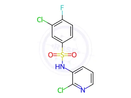 Chemical structure of N1-(2-chloro-3-pyridyl)-3-chloro-4-fluorobenzene-1-sulphonamide