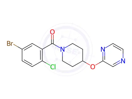 Chemical structure of (5-Bromo-2-chlorophenyl)(4-(pyrazin-2-yloxy)piperidin-1-yl)methanone
