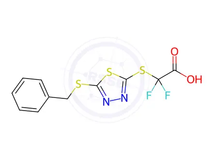 Chemical structure of 2-{[5-(benzylsulfanyl)-1,3,4-thiadiazol-2-yl]sulfanyl}-2,2-difluoroacetic acid