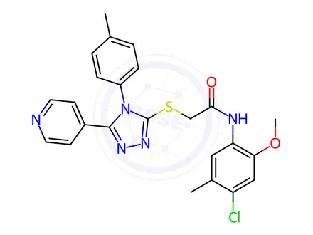 Chemical structure of N-(4-Chloro-2-methoxy-5-methylphenyl)-2-((5-(pyridin-4-yl)-4-(p-tolyl)-4H-1,2,4-triazol-3-yl)thio)acetamide