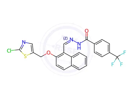 Chemical structure of N'-[(1Z)-{2-[(2-chloro-1,3-thiazol-5-yl)methoxy]naphthalen-1-yl}methylidene]-4-(trifluoromethyl)benzohydrazide