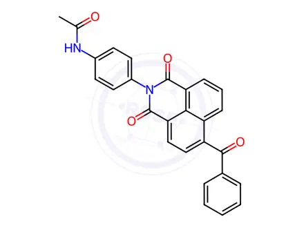 Chemical structure of N-[4-(6-benzoyl-1,3-dioxo-1H-benzo[de]isoquinolin-2(3H)-yl)phenyl]acetamide