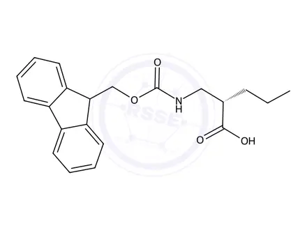 Chemical structure of (S)-2-(((((9H-fluoren-9-yl)methoxy)carbonyl)amino)methyl)pentanoic acid