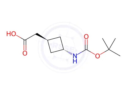 Chemical structure of 2-((1r,3r)-3-((tert-butoxycarbonyl)amino)cyclobutyl)acetic acid