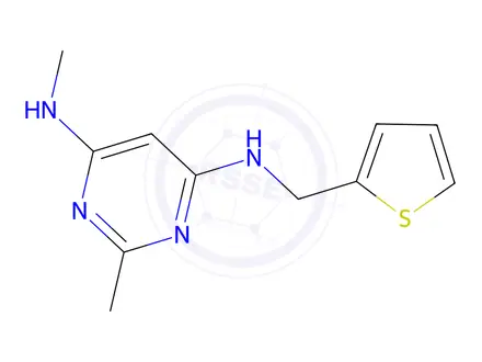 Chemical structure of n4,2-dimethyl-n6-(thiophen-2-ylmethyl)pyrimidine-4,6-diamine
