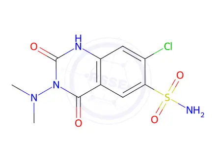 Chemical structure of 7-Chloro-3-(dimethylamino)-2,4-dioxo-1,2,3,4-tetrahydroquinazoline-6-sulfonamide
