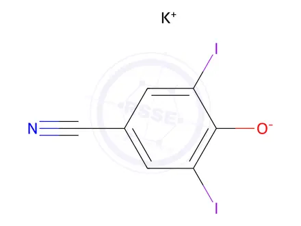Chemical structure of potassium 4-hydroxy-3,5-diiodophenylcyanide
